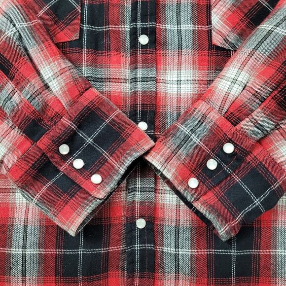 Plains Western Wear Lined Red Plaid Flannel Shirt Jacket Shacket Unisex size XL - Picture 5 of 14